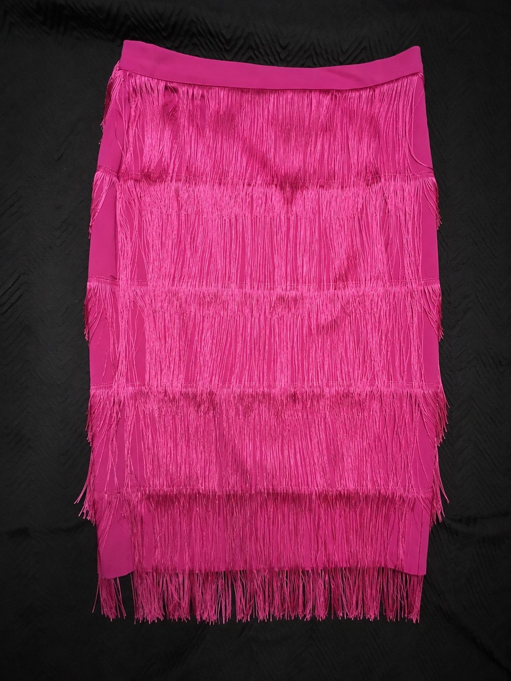 AOMEI Hot Pink Tiered Fringe Bodycon Midi Skirt Plus Size 1XL